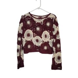 Knit Crocheted Sweater Modern Boho Size Medium NEW Two Tone Layering Bell Sleeve